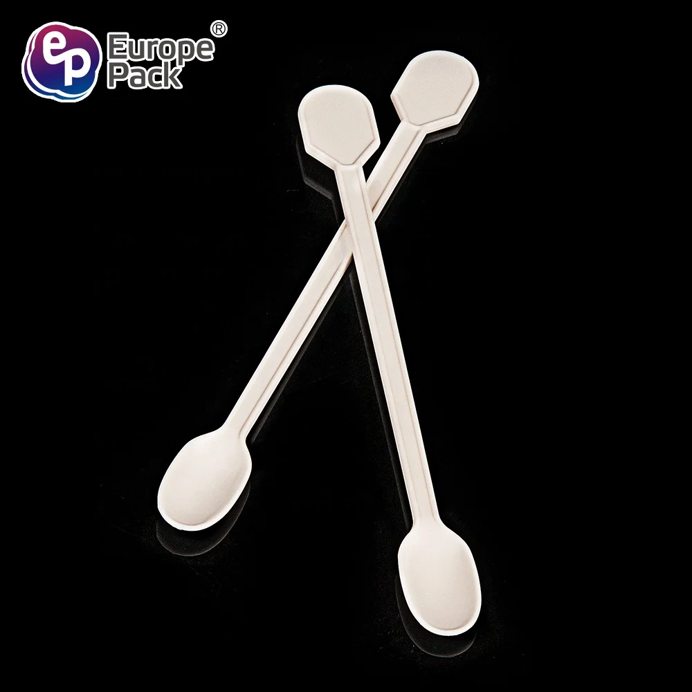 Wholesale biodegradable starch plastic long handle small tea honey coffee stirring mixing spoon