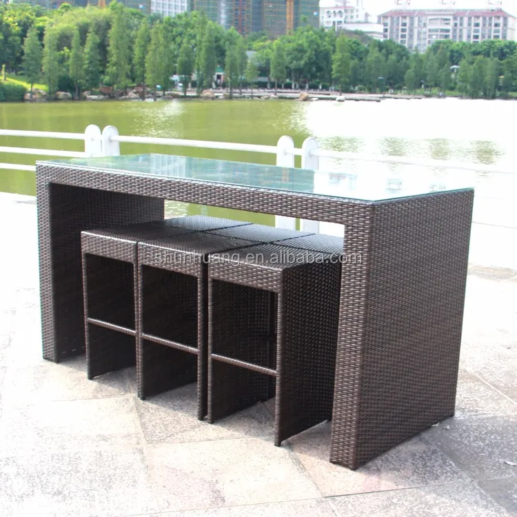 Popular Outdoor Furniture Garden bar Sets Poly Rattan Wicker Chairs