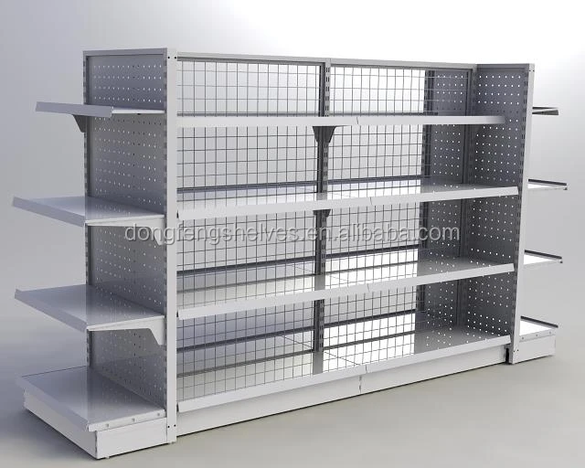 Metal Wholesale Store Super Market Gondola Shelving Display Storage Candy Wall Mesh Shelves For Supermarket