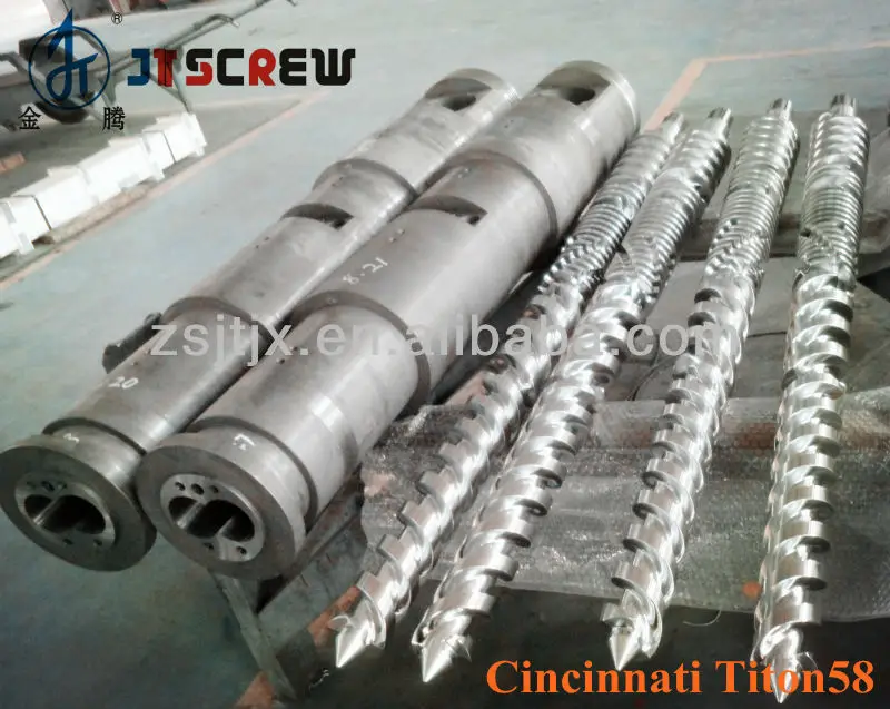 
Cincinnati Titon58 Conical Twin Screw & Barrel for PVC Pipe ; Titon58 Pipe Screws and Barrels; CMT58 Conical Double Screw Barrel 