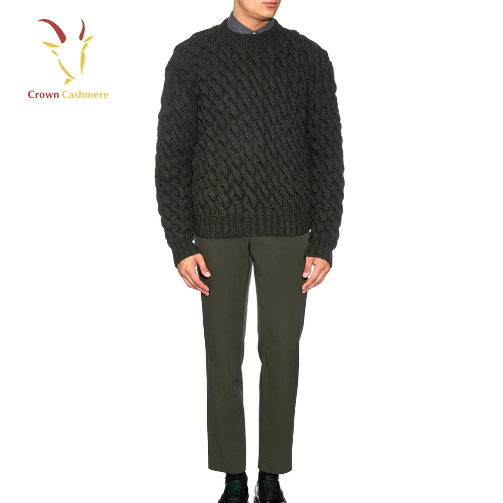 Mens Merino Wool Chunky Cable Knit Winter Pullover Sweater