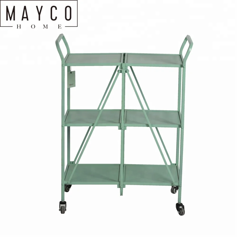 Mayco Steel Storage Rack with Wheels 3-Shelf Folding Service Cart Kitchen Storage Cart