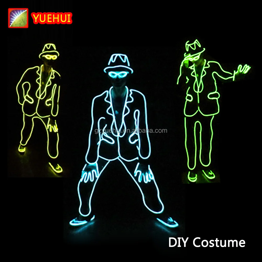 New EL Wire Suits Fashion LED Clothes Luminous Costumes Glowing Gloves Shoes Light Clothing Men EL Masks Clothes Rave Costume