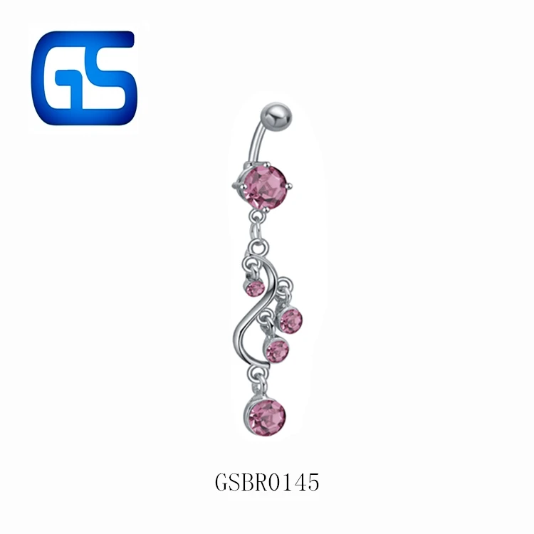 Stainless Steel S Shape Crystal Diamond Belly Button Ring Fashion Hanging Rhinestone Navel Ring Wholesale