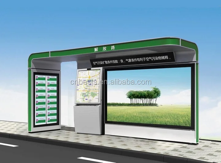 
smart traffic multifunction outdoor advertising Stainless Steel Bus stop Shelter 