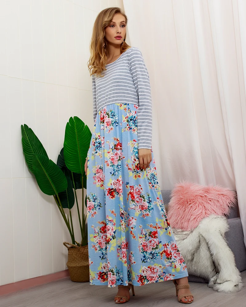 Wholesale 2018 fashion sexy ladies O-neck long sleeve Women Dresses (C18381)