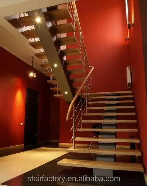 
Steel-wood stairs Indoor steel solid wood staircase Interior LED luminous steel wood staircase L-361 