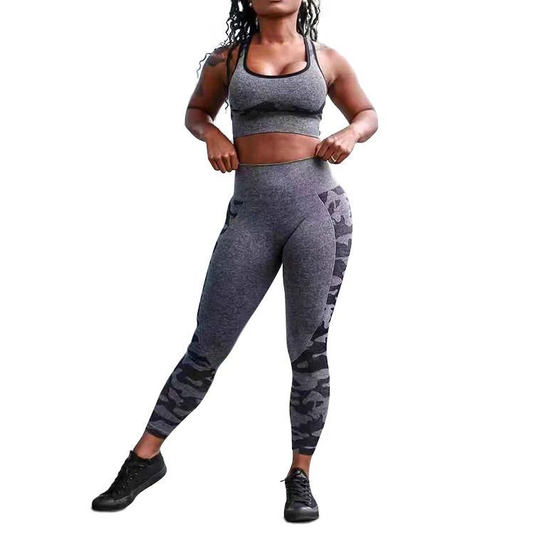 2019 New Fashion Women Seamless Sport Gym Athletic Yoga Leggings Camo Running Workout Clothing Fitness Set