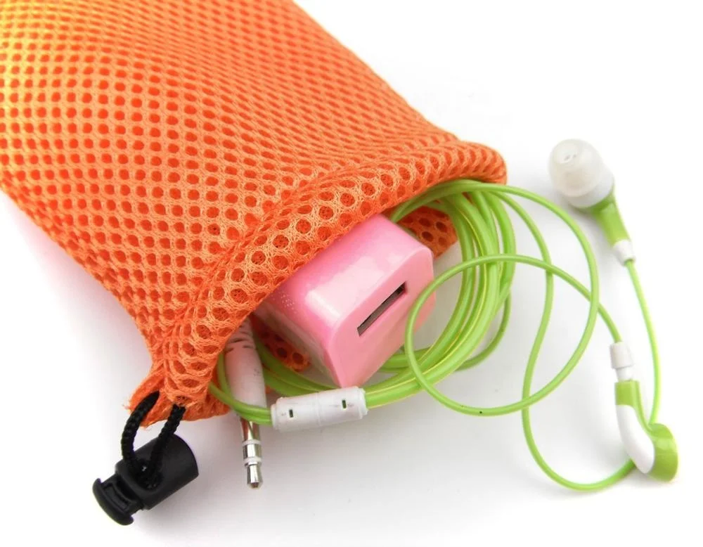 Custom Drawstring Mesh Pouch Black Small Nylon Mesh Drawstring Bag for Earphone Power Bank Bags