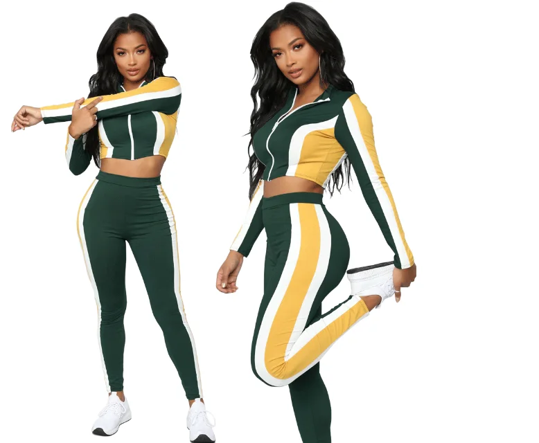 
Wholesale color block custom track suit women splice cotton training jogging wear 