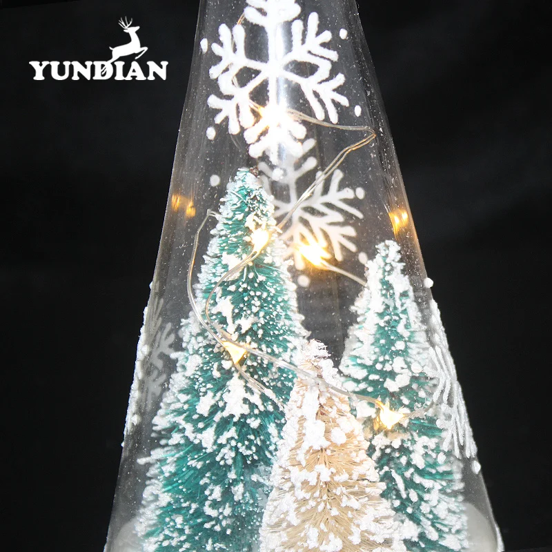 Battery operated table decorative led christmas pyramid glass tree with angel on top for holiday gift