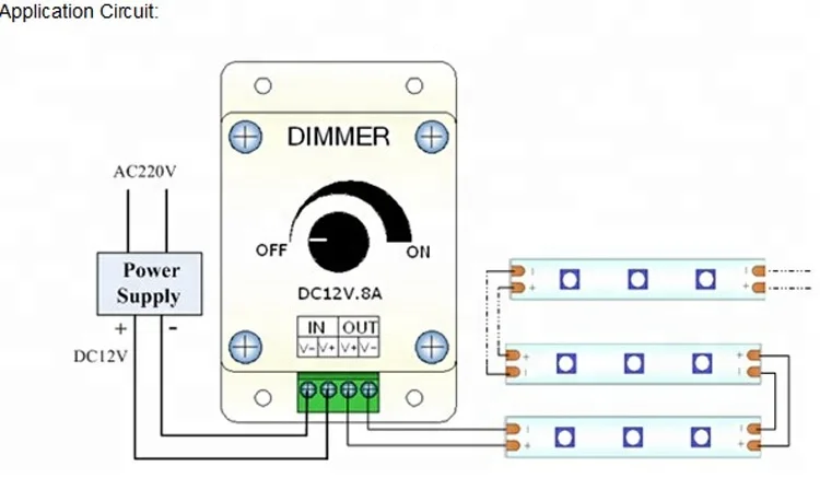 LED Strip Dimmer DC12-24V LED Dimming 8A Constant Voltage LED Dimming Rotary Dimmer with CE