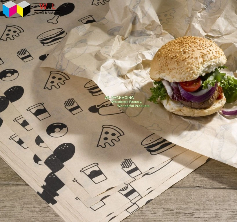 Customized  Logo and Size Food Safe Grade hamburger paper Deli Meat pizza chips snack sandwich bread greaseproof Wrapping paper