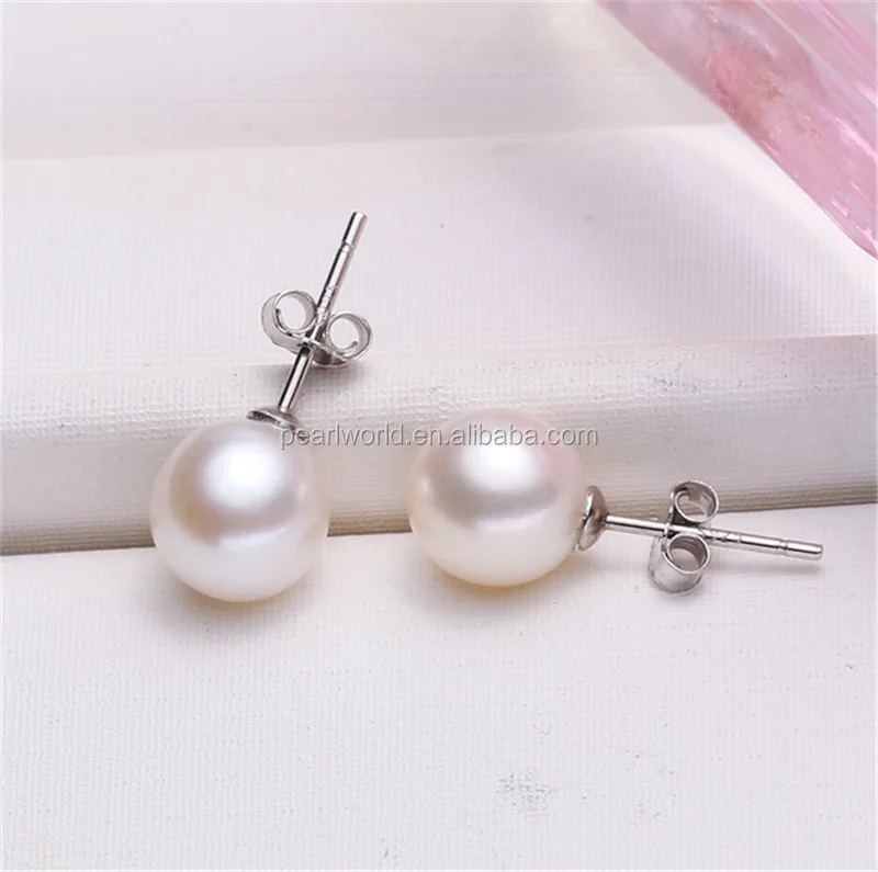 FEIRUN 6.5-7mm round 3A natural freshwater pearl earring real pearl, 925 silver earring pearl, big natural pearl earring