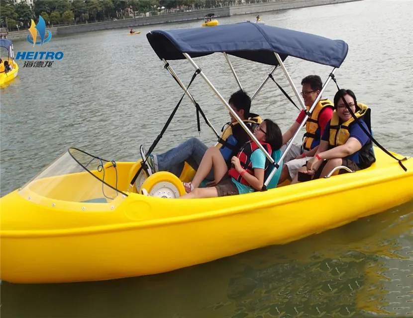 4 Persons Water Bike Wheel PE Plastic Electric Powered Pedal Boat with Sun-shade Cover for Entertainment Park