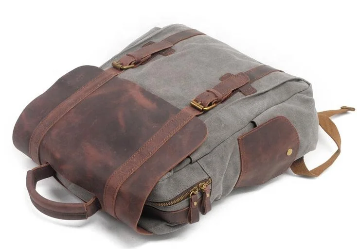 F6820L-2 Wholesale Vintage Canvas Backpack Motorcycle Man Bags Shoulder Backpack