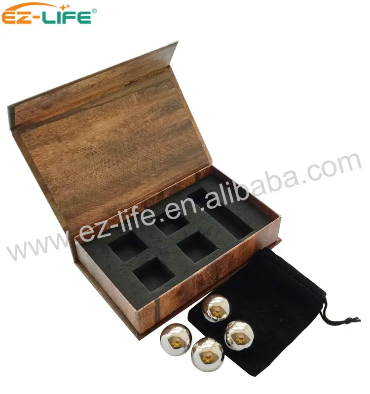 wine accessories Promotion Box Beverage Chiller Gifts stainless steel Whiskey Stones reused Ice Cube Ball With Flannelette Bag