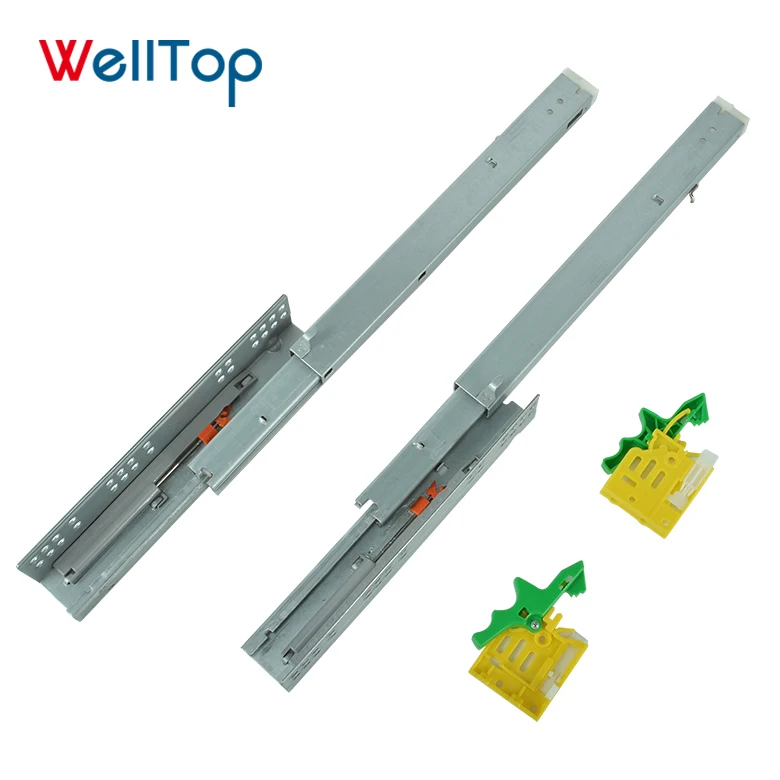 Furniture Hardware Undermount Concealed Drawer Rail Slide 15.009 Telescopic Push Open Metal