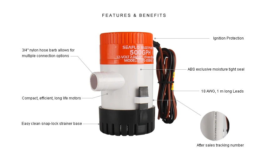 SEAFLO 12 V DC 500GPH Float Switch Small Submersible Pump