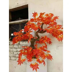 Mini artificial autumn japanese red maple tree with branches and leaves bonsai for sale