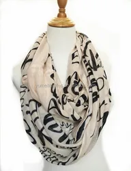 Fashion custom word design 100% bamboo women snood loop infinity scarf