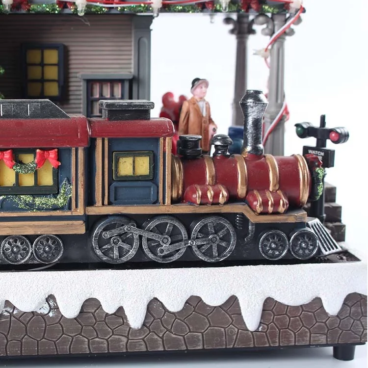 Wholesale  handicrafts Christmas decor Christmas village figurine with moving train Christmas village houses