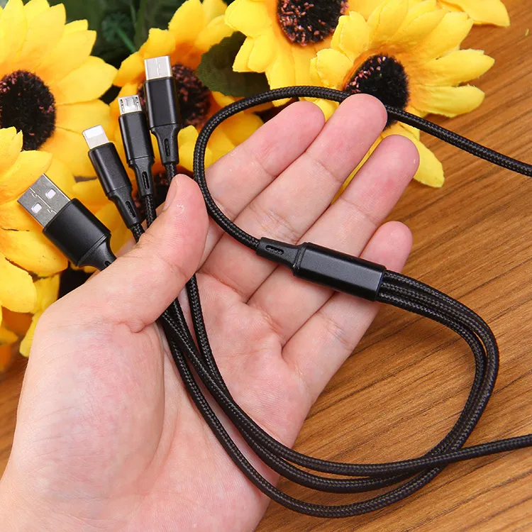  3 в 1 Многофункциональное зарядное устройство Micro Type C Плетеный USB-кабель для зарядки и передачи