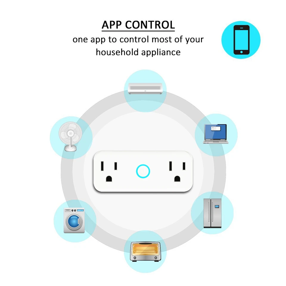 Mini WiFi Smart Socket US Standard Dual Outlet Wall Switch Plug Work with Amazon Alexa and Google Home