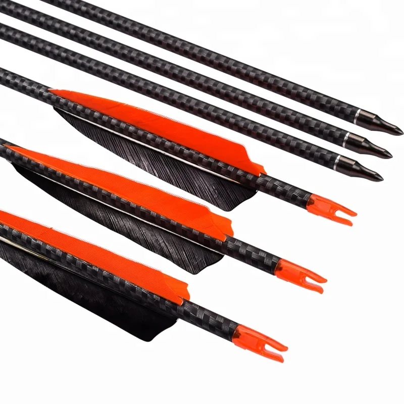 3K Camo Weave Carbon Hunting Arrow With Turkey Feather For Recurve Traditional Bow