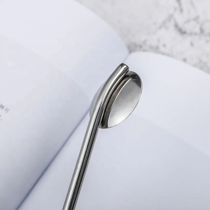 Environment-Friendly reusable metal stainless steel straw spoon set of 4 with cleaning brush for boba tea coffee milk