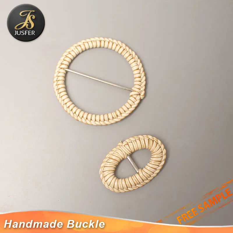 Round handmade weaving zinc alloy buckle with PE rattan