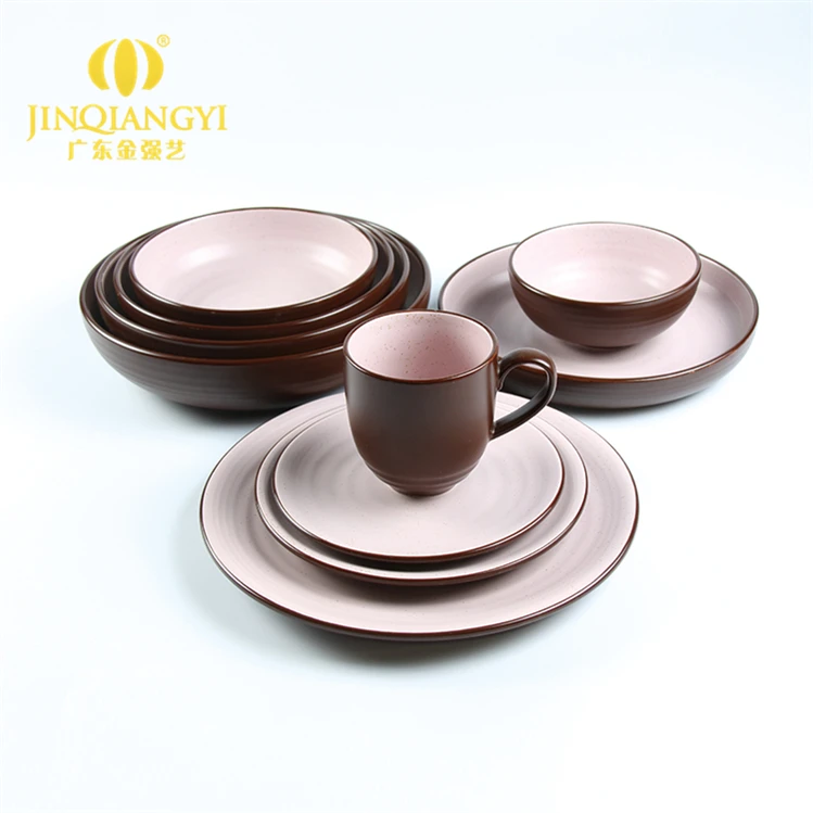  Высококачественная уникальная круглая элегантная глазурованная посуда коричневого цвета для свадебной вечеринки фарфоровый керамический обеденный набор оптовая продажа