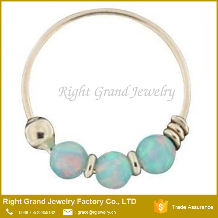 Твердые Позолоченные Перегородки Кольцо 3 Синтетические Огненный Опал Бисер Кольцо В Носу Хооп 22 Г 8 мм