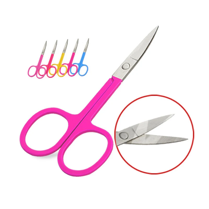 
Pink Small Stainless Steel Makeup Scissor Remover Curved Beard Eyelash Trimmer Eyebrow Scissors 