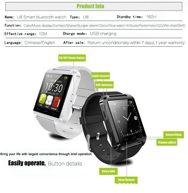 2018 reloj inteligente u8 smart watch mobile phone with Pedometer Received Calls For Kids Men Women