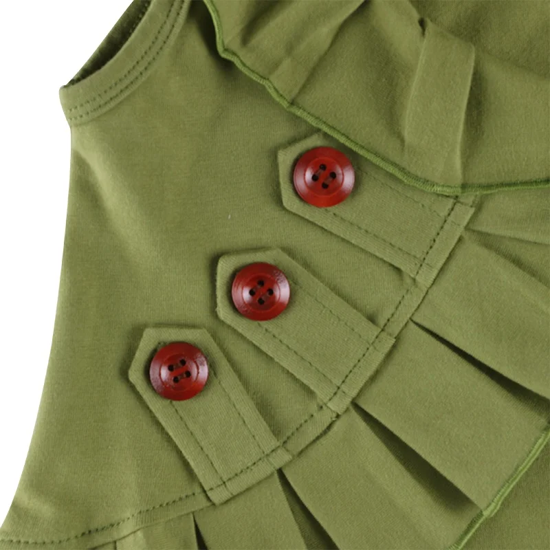 
2018 winter wholesales kids girls baby clothing olive green wooden buttons boutique vest coat 