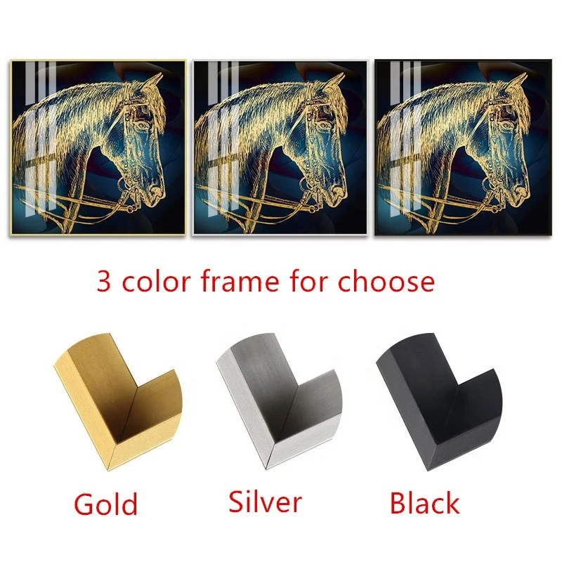 Excellent square UV glass flower horse painting with aluminium frame
