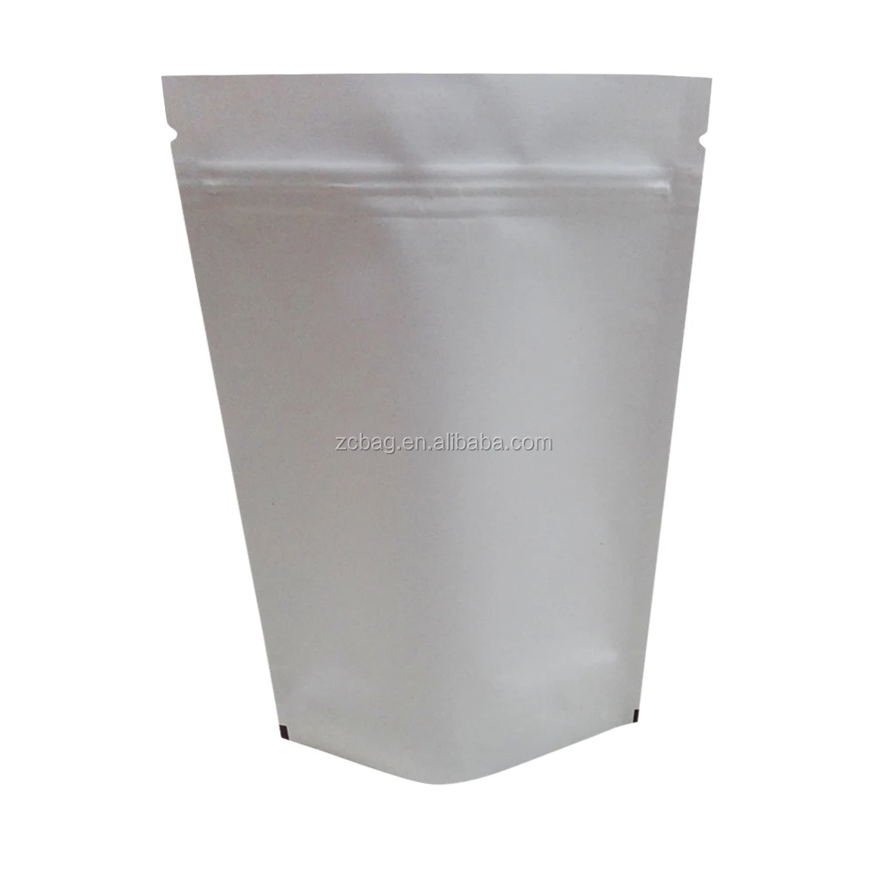 Wholesale white laminated kraft paper doypack plain stand up zipper pouch with degassing valve for coffee bean packaging bag