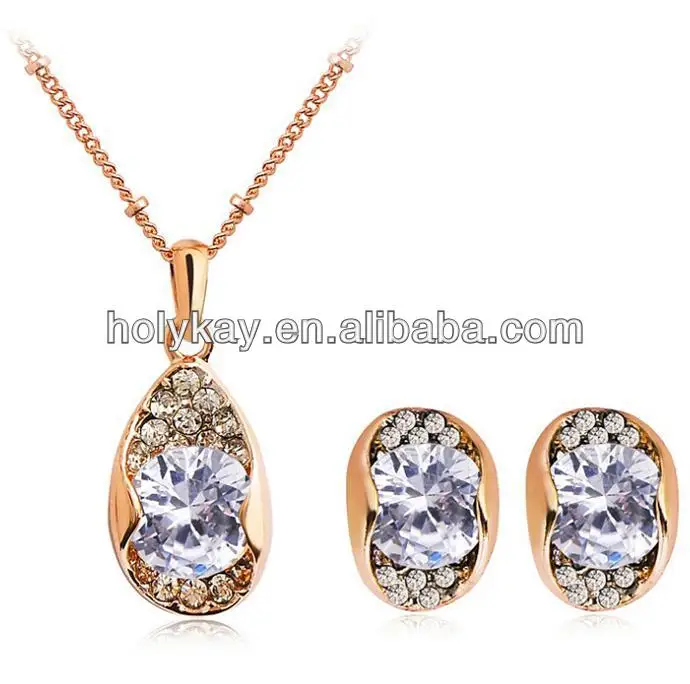 neckalce set decor crystal and large rhinestone gold plated jewelry set