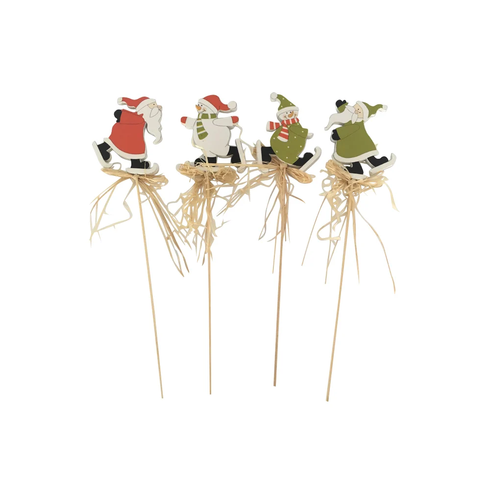 wooden christmas decor santa claus /snowman with stick