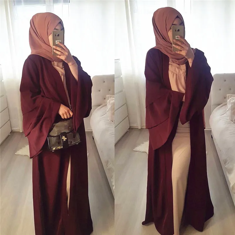 Women New Stylish Dubai Designs Abaya ,Fashion Big Sleeves Front Open Abaya With Belt