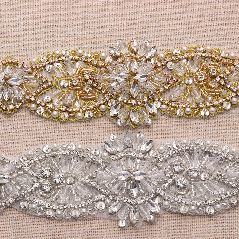 Elegant Bridal Gowns With Crystal And Rhinestone Sash