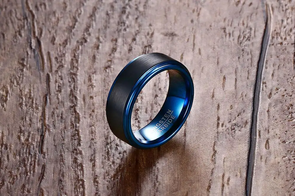 
black mens tungsten ring blue charm engagement ring men 