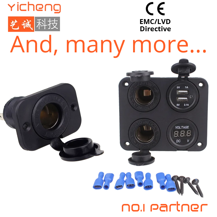 DC 12V 24V Dual USB Panel Mount Socket Car Cigarette Lighter for Mobile Phone