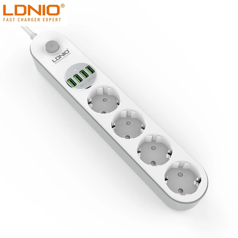 LDNIO 4 Port USB Power Strip 2500W 10A USB Charger Strip Power Socket Extension Strip European Plug