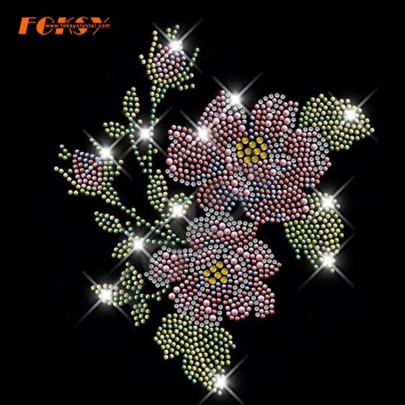 Rhinestone Iron Ons Flower Patches For Clothing -FOKSY