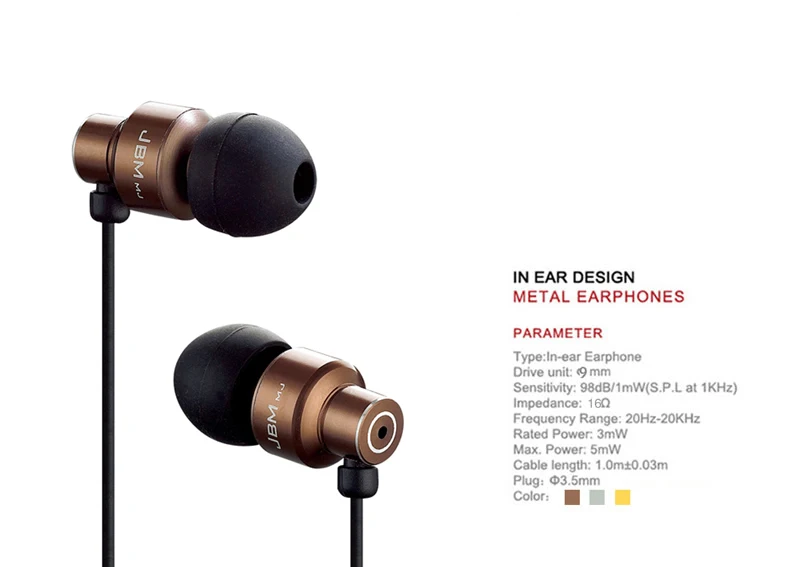 JBM MJ8600 Mobile headphones earphone Metal Earphone Noise isolating Earbud Professional In-Ear Earphone for phone MP3