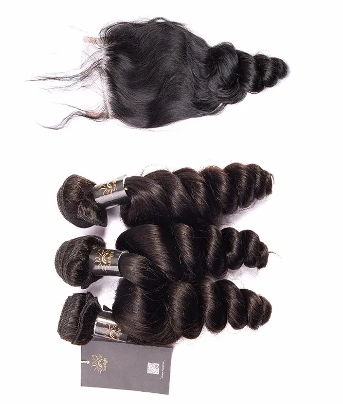 Солнечные волосы, свободные, с глубокой волной, на шнуровке, бразильские волосы 4x4 дюйма, свободная деталь, швейцарские кружева 8-22, натуральные черные человеческие волосы без повреждений