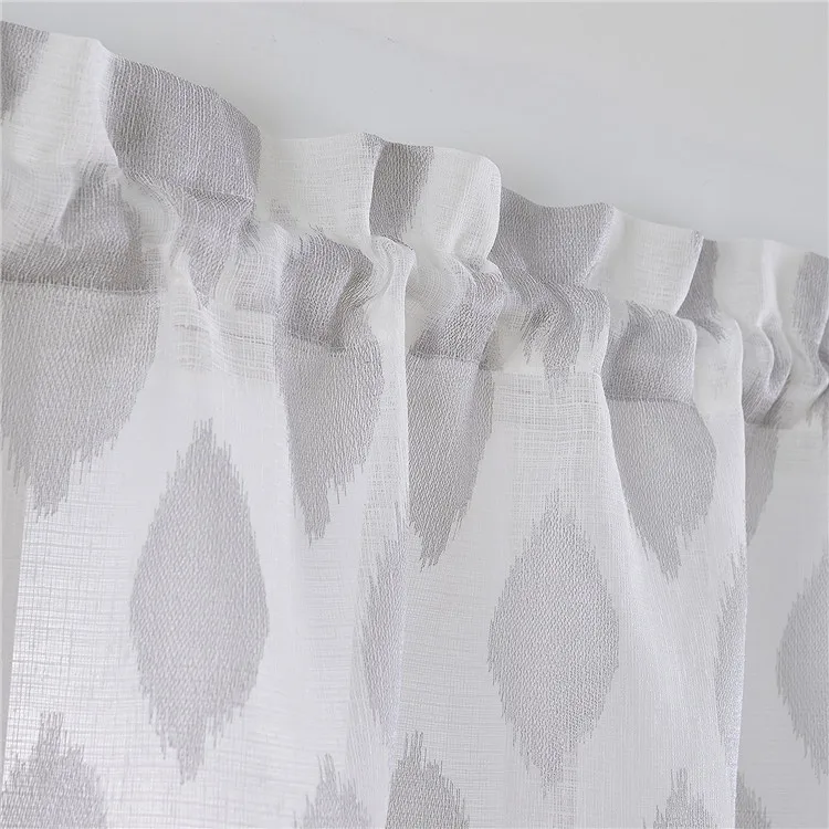 Sheer Kitchen Curtain 3 Piece Woven Check Design 1 Valance 2 Tier Panels