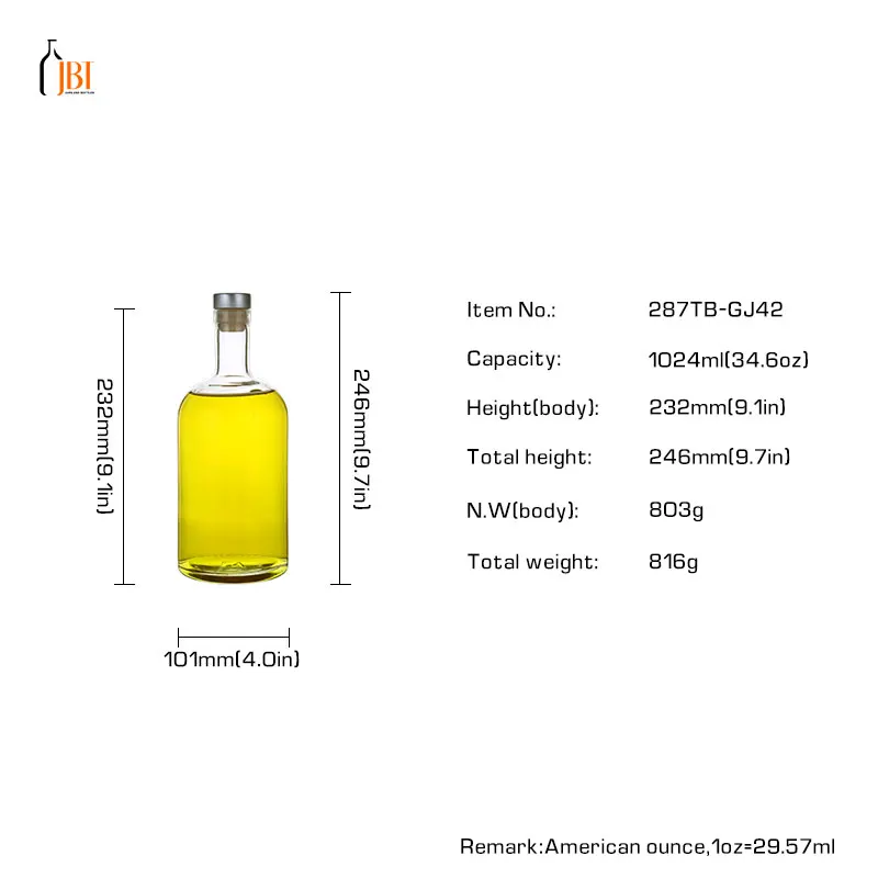 1000ml 1 liter crystal empty round liquor vodka wine alcohol glass bottle